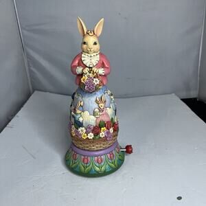 JIM SHORE Bunny Figurine "Easter's On Its Way" 2014 Rotating Musical #4044668